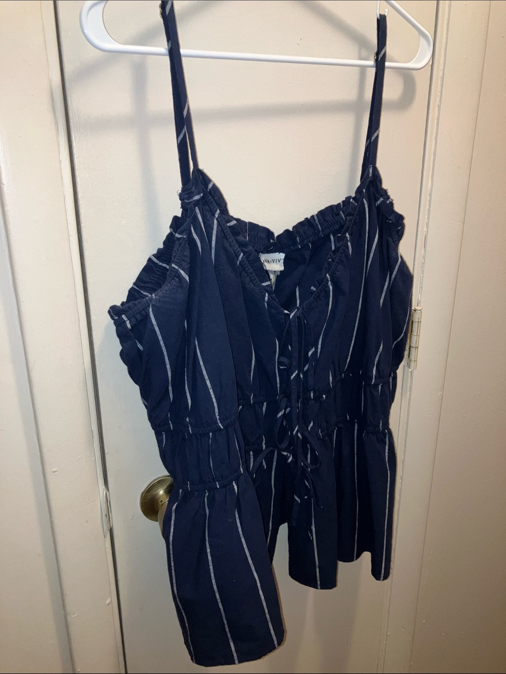 Ava & Viv Navy and White Striped Sleeveless Top 2X